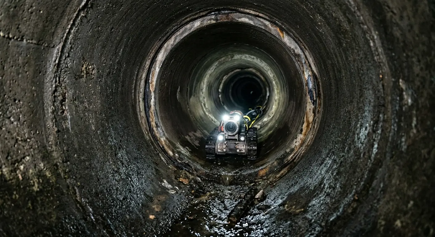 Robotic sewer camera inspecting pipe interior for Drain Snake Service in Baker
